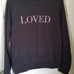 Spiritual Gangster Dark Charcoal Gray Sweatshirt with Lavender 'Loved'